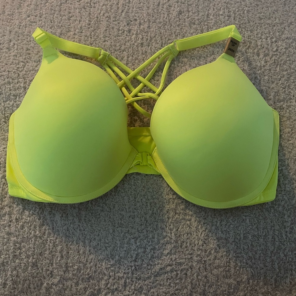 NWT: PINK neon yellow push up 36DD bra - Picture 1 of 8